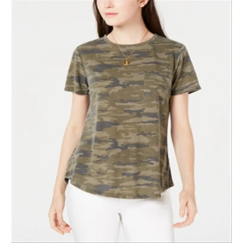 Ultra Flirt Junior's Camo Printed Pocket T-Shirt Olive Size X-Small