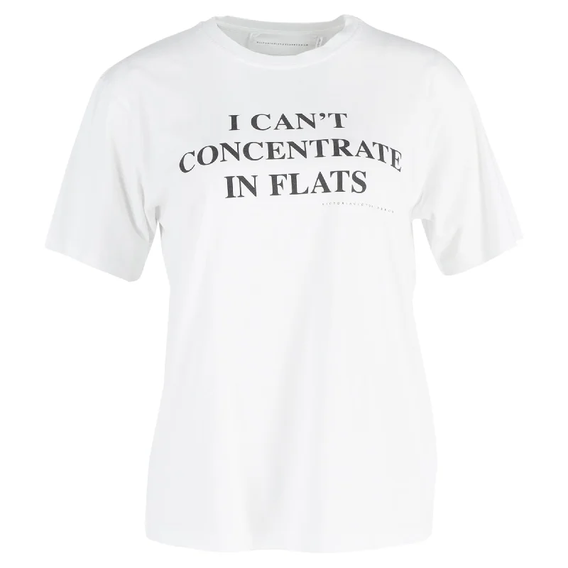 Victoria Beckham "I Can't Concentrate in Flats" T-Shirt in White Cotton