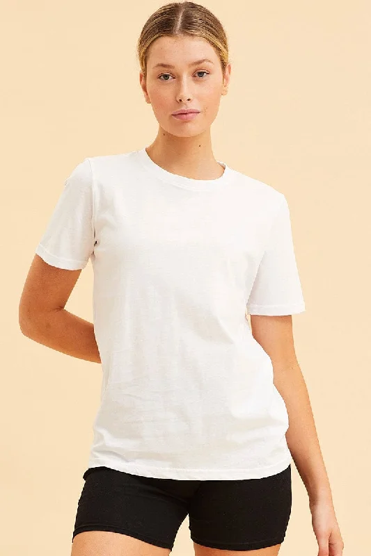 White Cotton T-Shirt Crew Neck Regular Fit Cotton