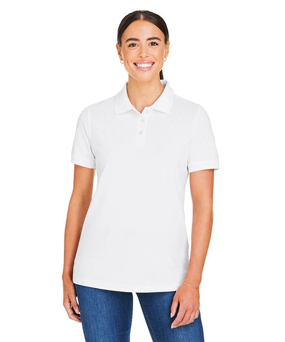 M205W - Harriton Ladies Valiant Cotton Snag Protect Polo Shirt | White