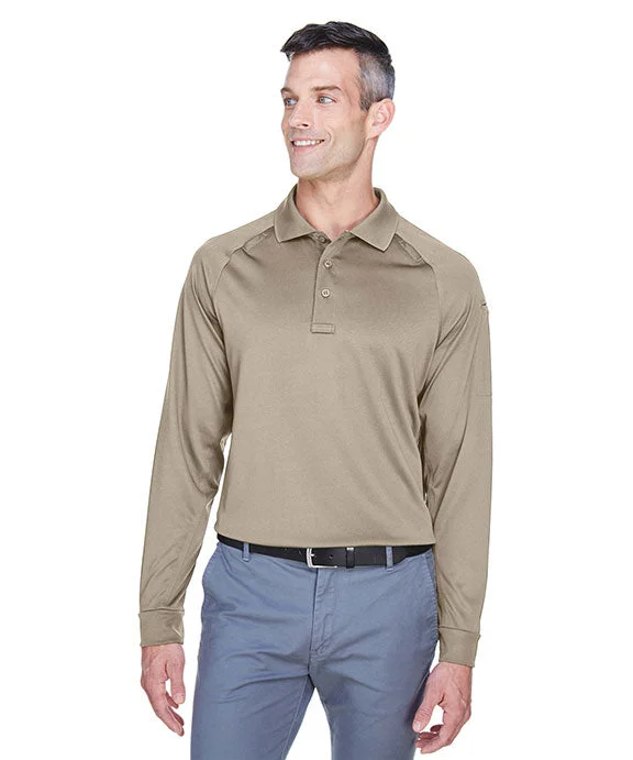 M211L - Harriton Mens Advantage Snag Protection Plus Long-Sleeve Tactical Polo Shirt | Desert Khaki