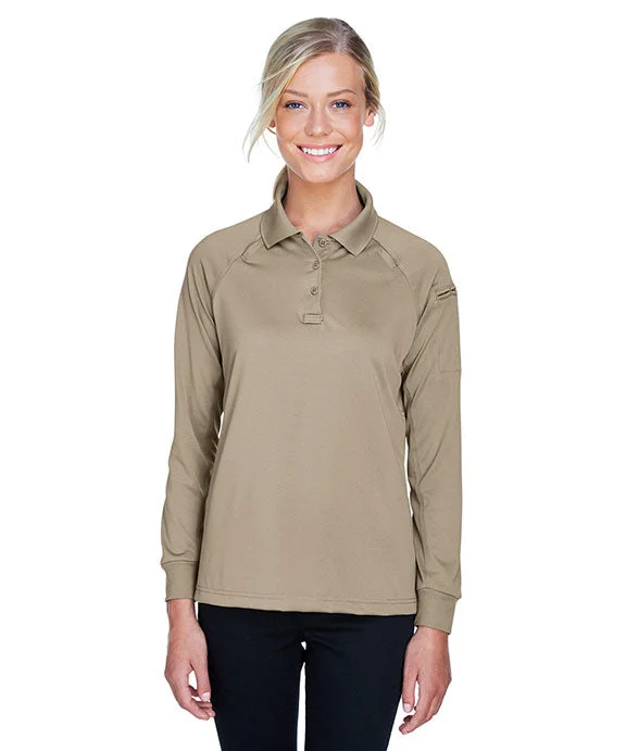 M211LW - Harriton Ladies Advantage Snag Protection Plus Long-Sleeve Tactical Polo Shirt | Desert Khaki