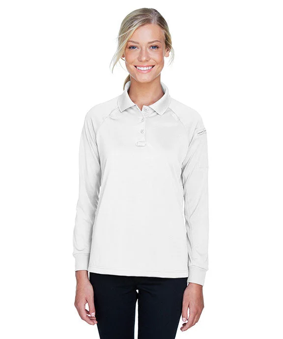 M211LW - Harriton Ladies Advantage Snag Protection Plus Long-Sleeve Tactical Polo Shirt | White