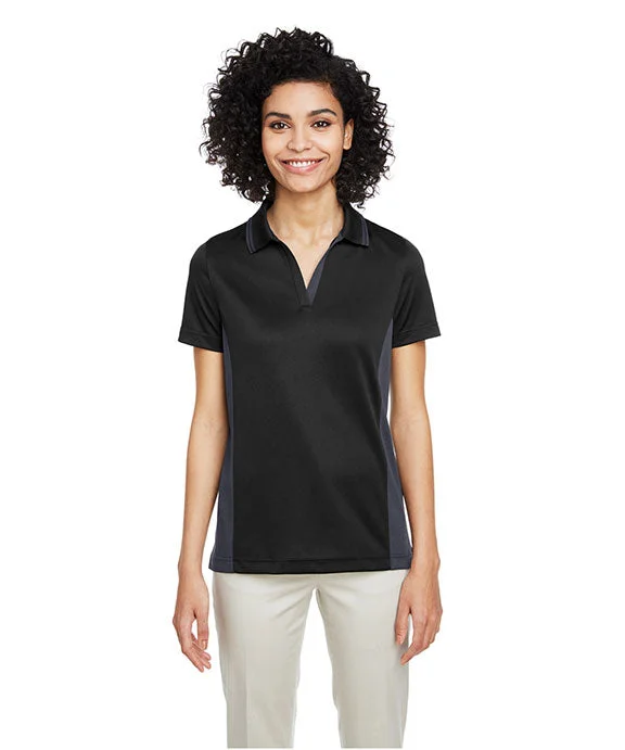 M386W - Harriton Ladies Flash Snag Protection Plus IL Colorblock Polo Shirt | Black/Dark Charcoal