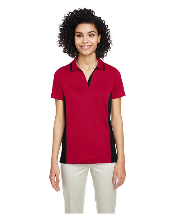 M386W - Harriton Ladies Flash Snag Protection Plus IL Colorblock Polo Shirt | Red/Black