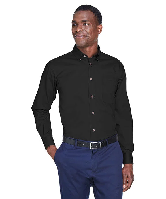 M500 - Harriton Mens Easy Blend™ Long-Sleeve Twill Shirt with Stain-Release | Black