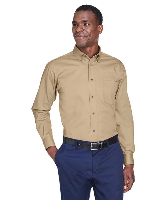 M500 - Harriton Mens Easy Blend™ Long-Sleeve Twill Shirt with Stain-Release | Stone