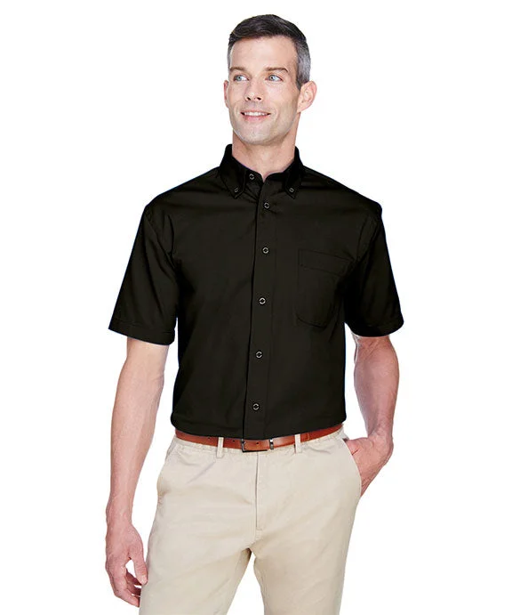 M500S - Harriton Mens Easy Blend™ Short-Sleeve Twill Shirt with Stain-Release | Black