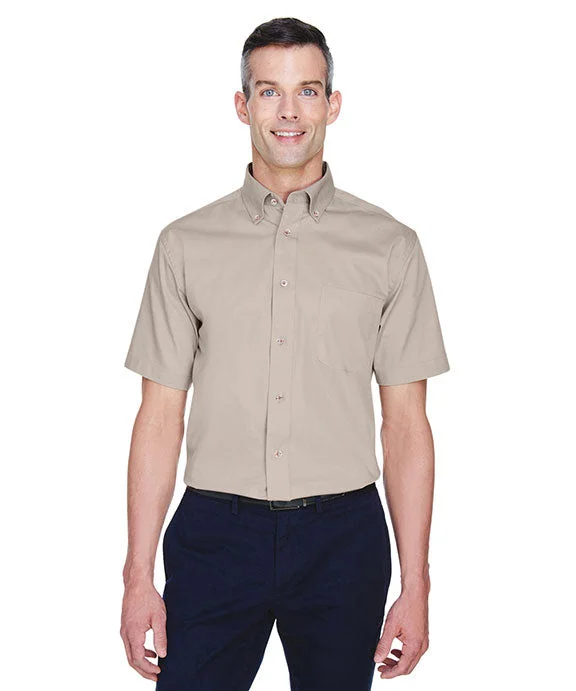 M500S - Harriton Mens Easy Blend™ Short-Sleeve Twill Shirt with Stain-Release | Stone