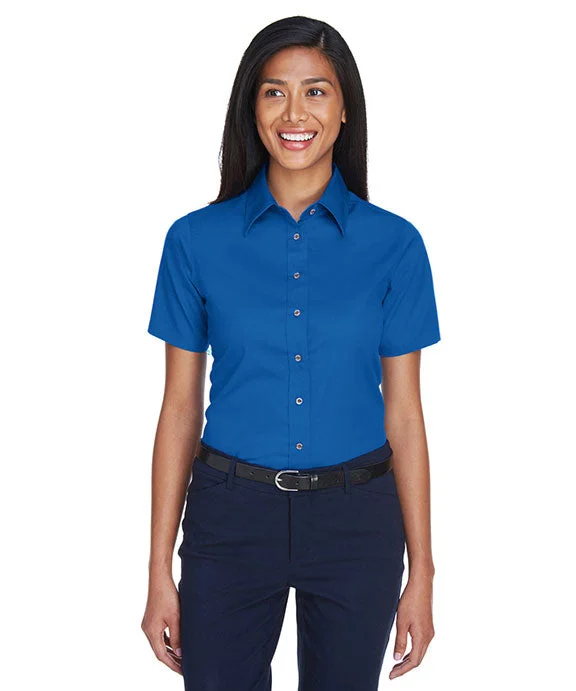 M500SW - Harriton Ladies Easy Blend™ Short-Sleeve Twill Shirt with Stain-Release | French Blue