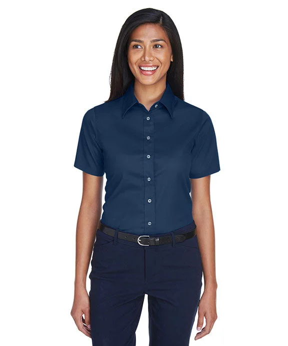 M500SW - Harriton Ladies Easy Blend™ Short-Sleeve Twill Shirt with Stain-Release | Navy