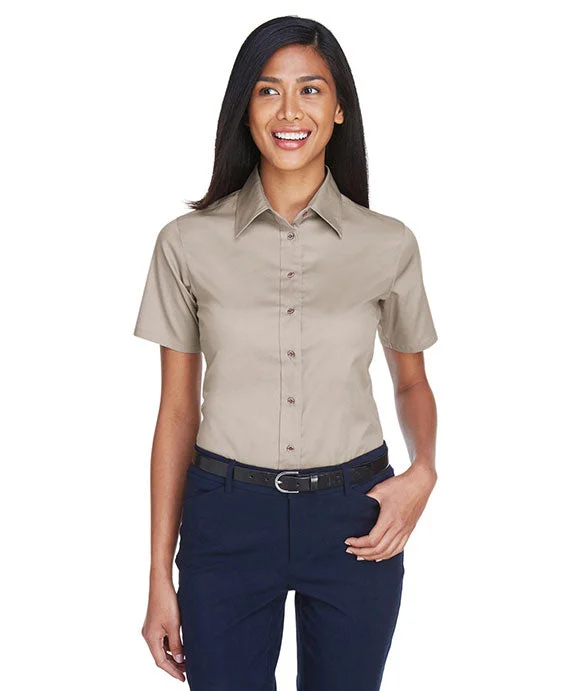 M500SW - Harriton Ladies Easy Blend™ Short-Sleeve Twill Shirt with Stain-Release | Stone