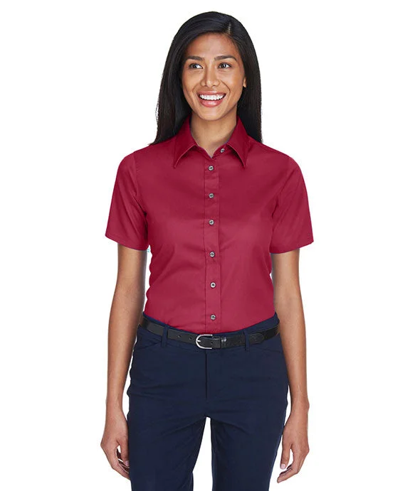 M500SW - Harriton Ladies Easy Blend™ Short-Sleeve Twill Shirt with Stain-Release | Wine