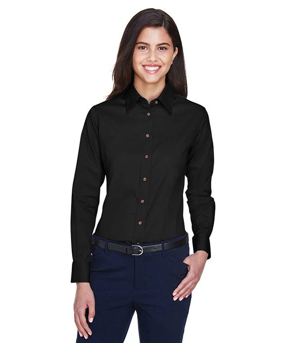 M500W - Harriton Ladies Easy Blend™ Long-Sleeve Twill Shirt with Stain-Release | Black