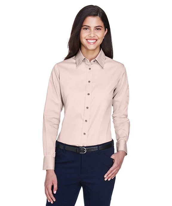 M500W - Harriton Ladies Easy Blend™ Long-Sleeve Twill Shirt with Stain-Release | Blush