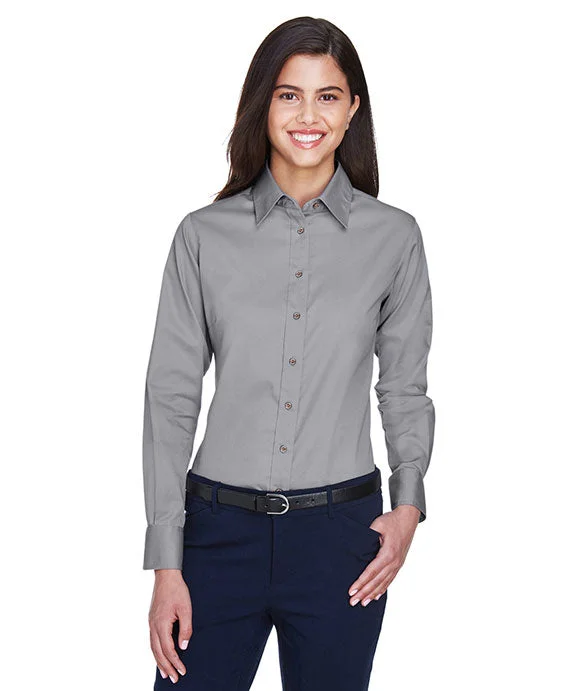 M500W - Harriton Ladies Easy Blend™ Long-Sleeve Twill Shirt with Stain-Release | Dark Grey