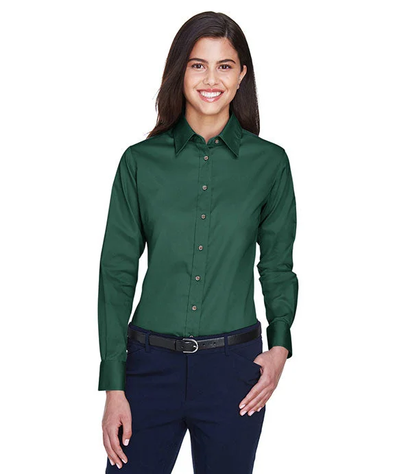 M500W - Harriton Ladies Easy Blend™ Long-Sleeve Twill Shirt with Stain-Release | Hunter