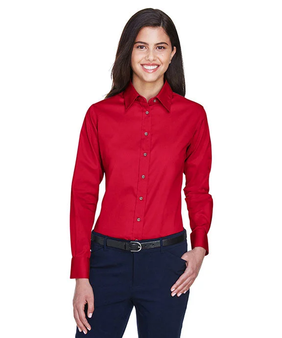 M500W - Harriton Ladies Easy Blend™ Long-Sleeve Twill Shirt with Stain-Release | Red