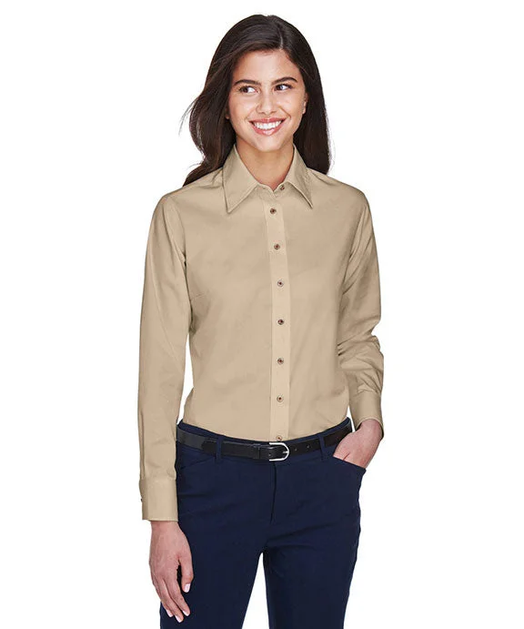 M500W - Harriton Ladies Easy Blend™ Long-Sleeve Twill Shirt with Stain-Release | Stone