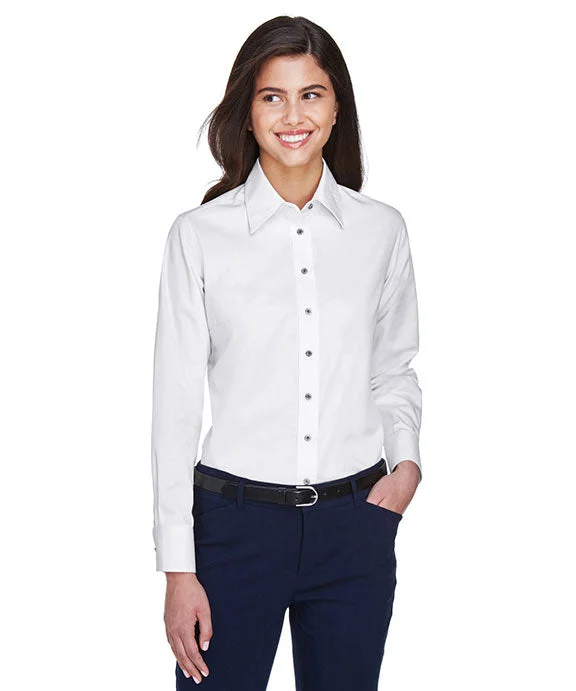 M500W - Harriton Ladies Easy Blend™ Long-Sleeve Twill Shirt with Stain-Release | White