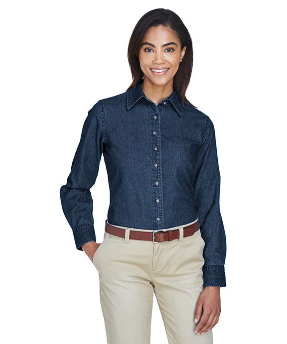 M550W - Harriton Ladies 6.5 oz. Long-Sleeve Denim Shirt | Dark Denim