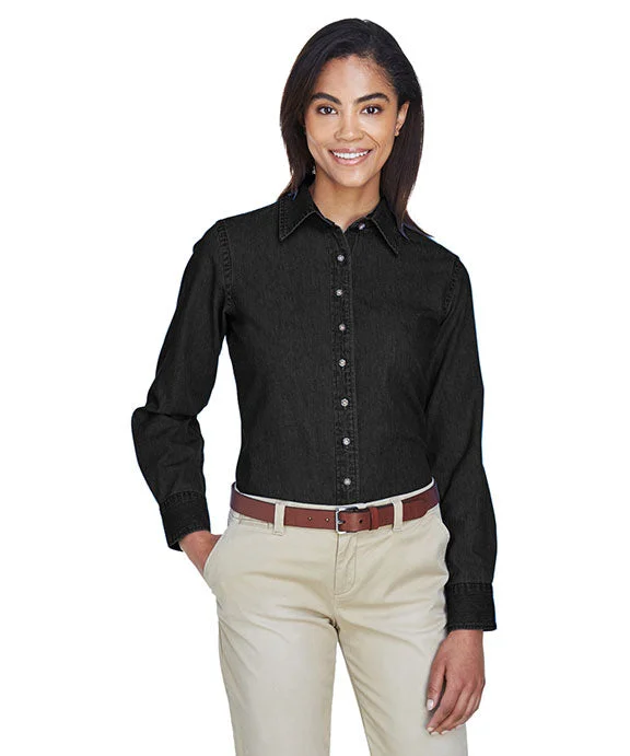 M550W - Harriton Ladies 6.5 oz. Long-Sleeve Denim Shirt | Washed Black