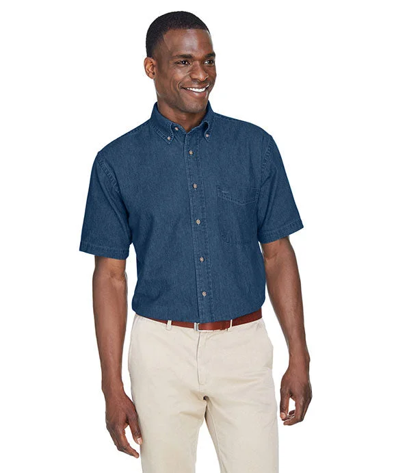 M550S - Harriton Mens 6.5 oz Short-Sleeve Denim Shirt | Dark Denim