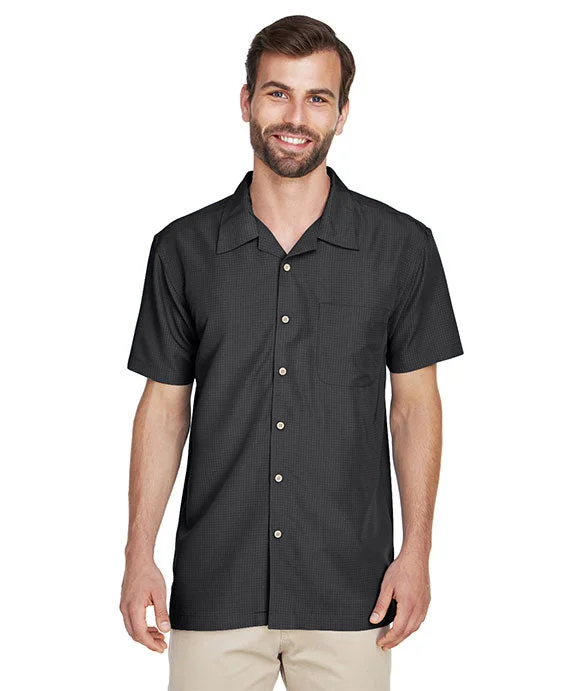 M560 - Harriton Mens Barbados Textured Camp Shirt | Black