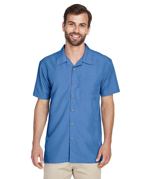 M560 - Harriton Mens Barbados Textured Camp Shirt | Pool Blue