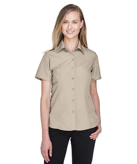 M560W - Harriton Ladies Barbados Textured Camp Shirt | Khaki