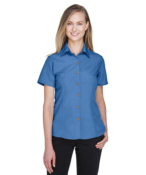 M560W - Harriton Ladies Barbados Textured Camp Shirt | Pool Blue