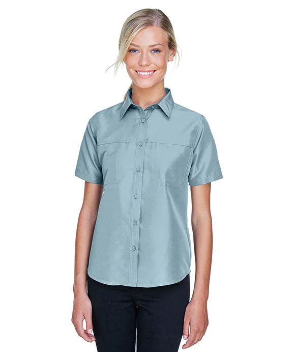 M580W - Harriton Ladies Key West Short-Sleeve Performance Staff Shirt | Cloud Blue