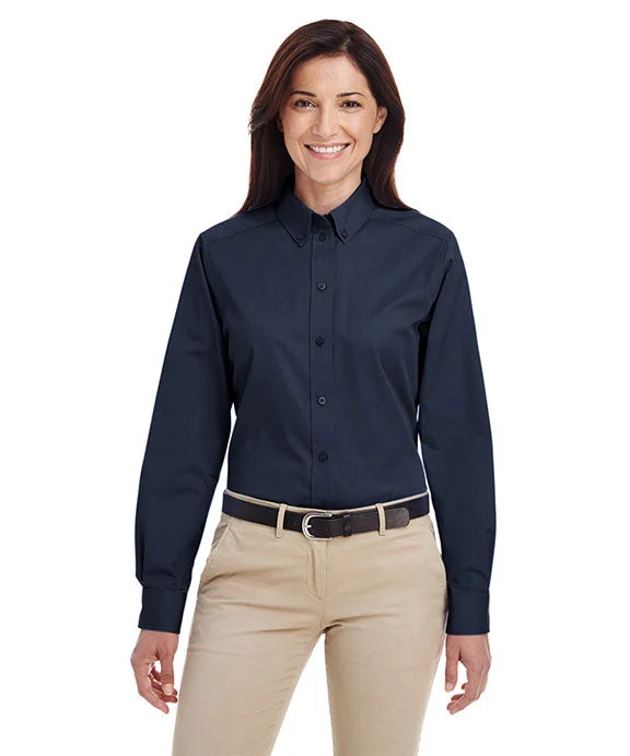 M581W - Harriton Ladies Foundation 100% Cotton Long-Sleeve Twill Shirt with Teflon™ | Dark Navy