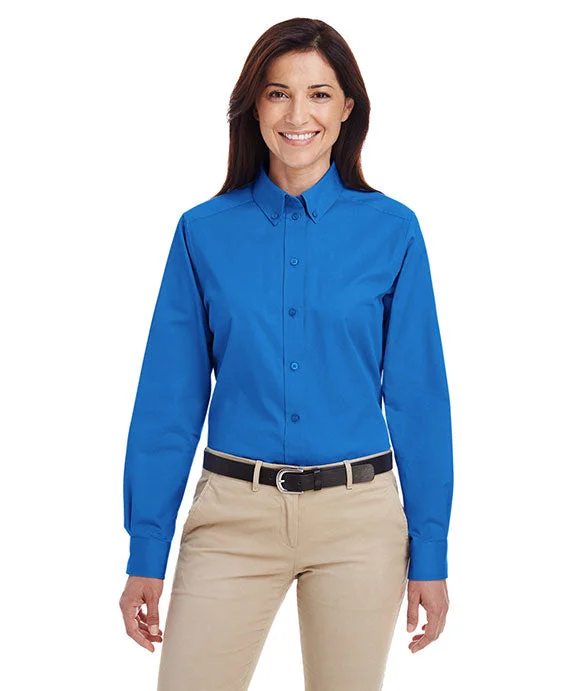 M581W - Harriton Ladies Foundation 100% Cotton Long-Sleeve Twill Shirt with Teflon™ | French Blue