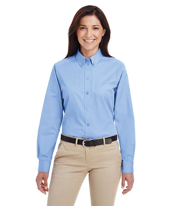 M581W - Harriton Ladies Foundation 100% Cotton Long-Sleeve Twill Shirt with Teflon™ | Industry Blue