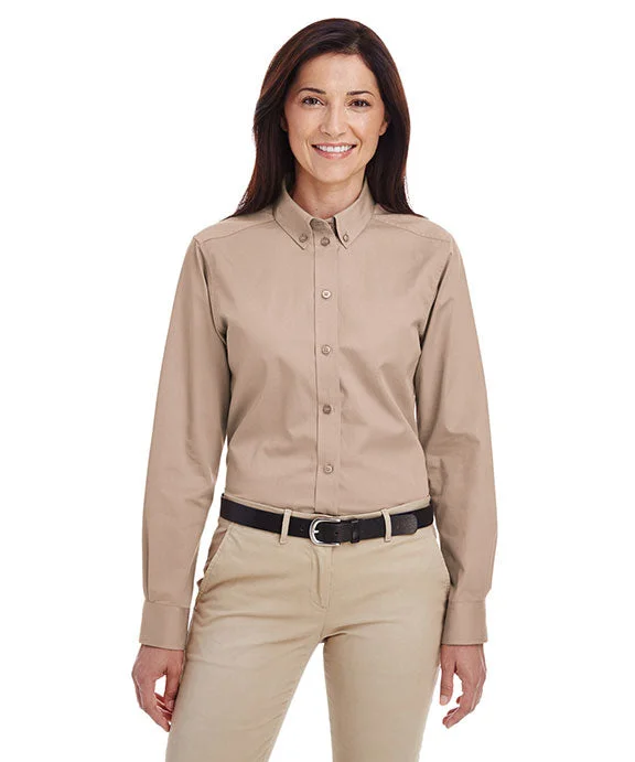 M581W - Harriton Ladies Foundation 100% Cotton Long-Sleeve Twill Shirt with Teflon™ | Khaki