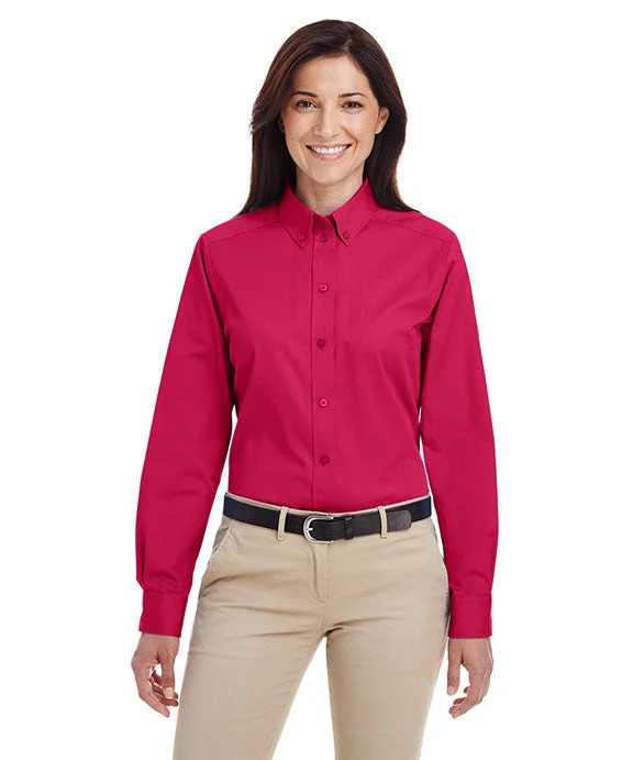 M581W - Harriton Ladies Foundation 100% Cotton Long-Sleeve Twill Shirt with Teflon™ | Red