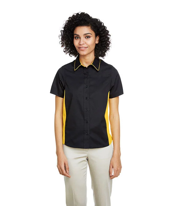 M586W - Harriton Ladies Flash IL Colorblock Short Sleeve Shirt | Black/S Yellow