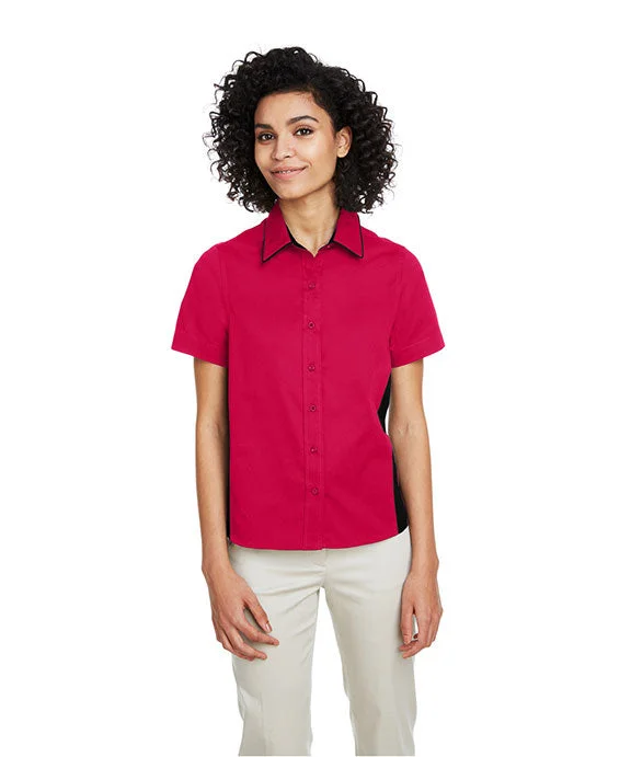 M586W - Harriton Ladies Flash IL Colorblock Short Sleeve Shirt | Red/Black