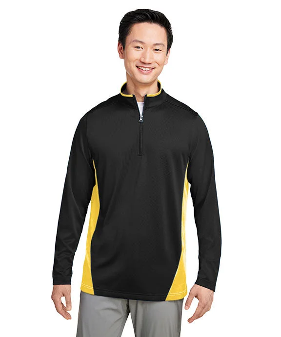 M786 - Harriton Mens Flash Snag Protection Plus IL Colorblock Quarter-Zip | Black/Sunray Yellow