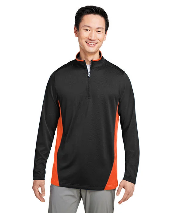 M786 - Harriton Mens Flash Snag Protection Plus IL Colorblock Quarter-Zip | Black/Team Orange