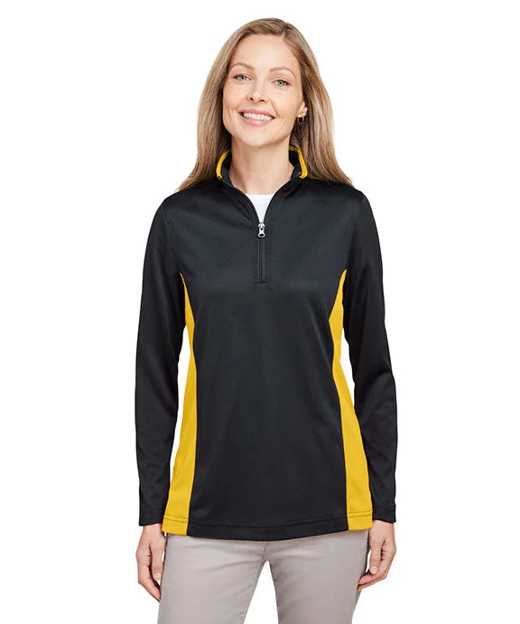 M786W - Harriton Ladies Flash Snag Protection Plus IL Colorblock Quarter-Zip | Black/Sunray Yellow