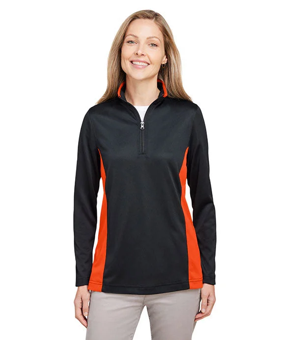 M786W - Harriton Ladies Flash Snag Protection Plus IL Colorblock Quarter-Zip | Black/Team Orange