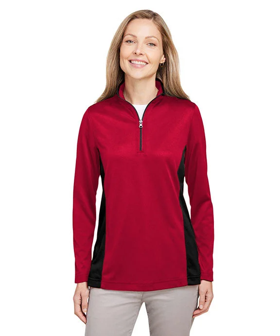 M786W - Harriton Ladies Flash Snag Protection Plus IL Colorblock Quarter-Zip | Red/Black