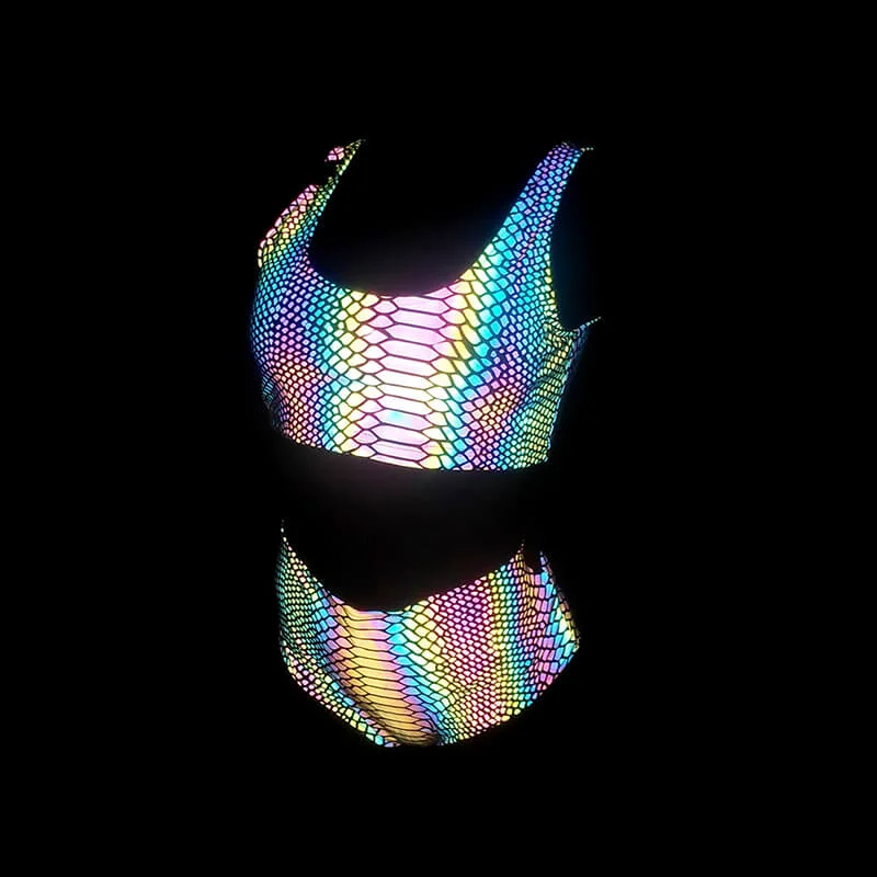 Colorful Rave Polyester Reflective Bikini Set