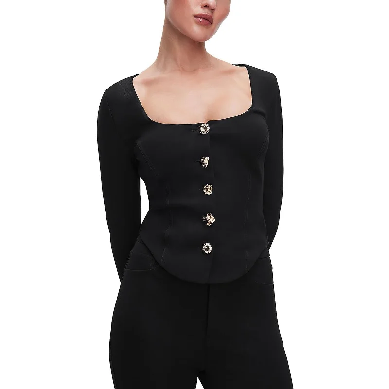 Good American Womens Corset Seamed Hi Low Button-Down Top