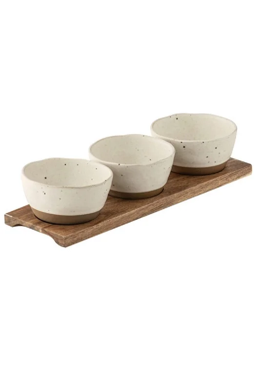 Ladelle Terra Ecru 4pc Bowl & Tray Set