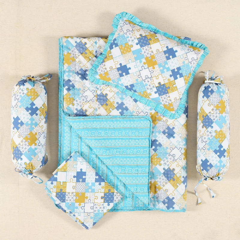 Jigsaw Blue Cotton Baby Bedding Set