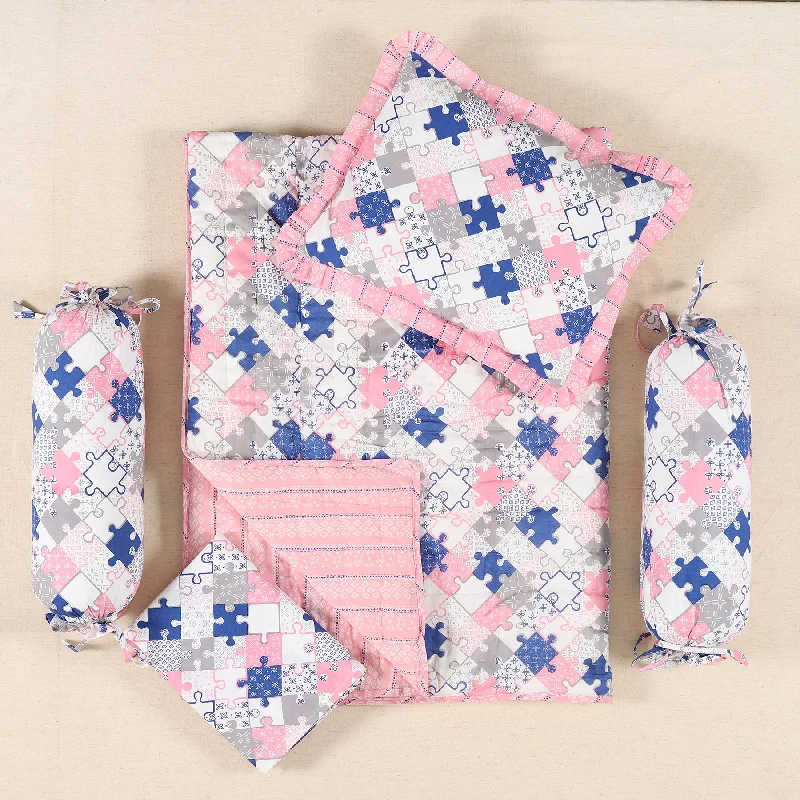 Jigsaw Pink Cotton Baby Bedding Set