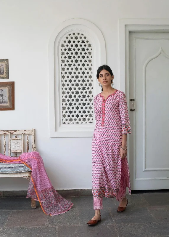 Pink Hand Block Print Cotton Suit Set